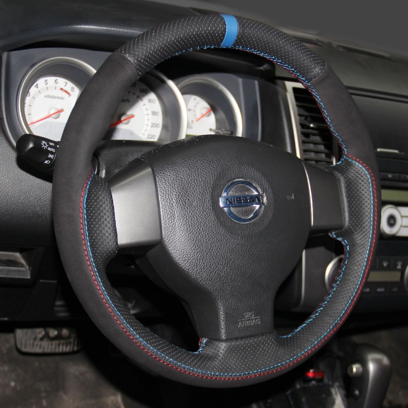 Loncky Auto Custom Fit OEM Black Genuine Leather Suede Car Steering